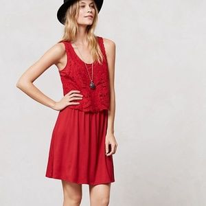 Anthropologie Red Crochet Popover Dress